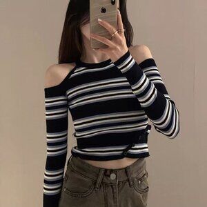 Striped Knitted Off Shoulder Top